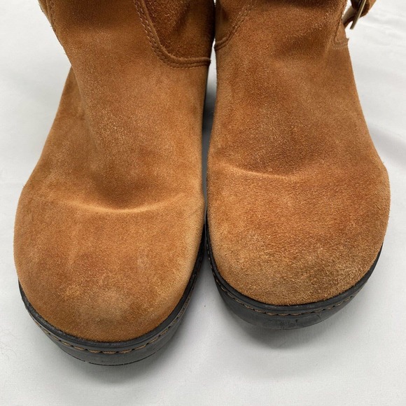 Crocs 11554 Brown Leather Suede Fold Over Ankle Slip On Boots Womens size 10 - Picture 4 of 12